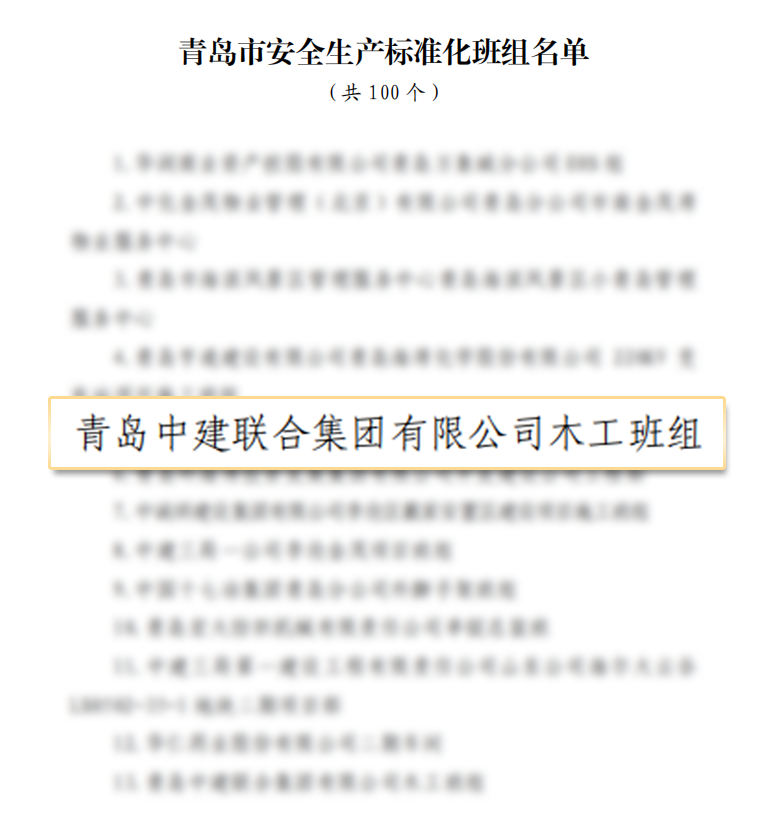喜報(bào) | 中建聯(lián)合木工班組榮獲“青島市安全生產(chǎn)標(biāo)準(zhǔn)化班組”(圖2)